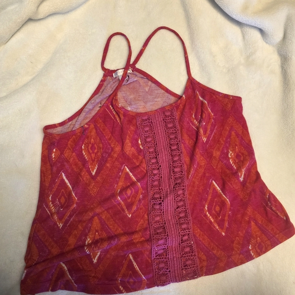 Women’s Red Patterned Crochet-Trim Crop Tank Top